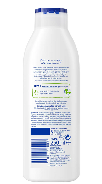 NIVEA Q10 7 Günde Sıkılaştırıcı Vücut Bakım Losyonu 250ml, C Vitamini, Kolajen, 72 Saat Nemlendirici