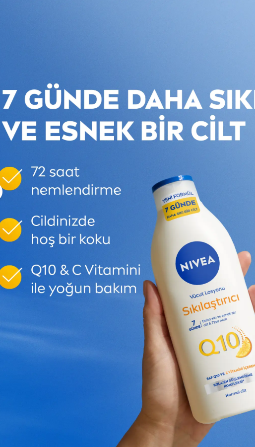 NIVEA Q10 7 Günde Sıkılaştırıcı Vücut Bakım Losyonu 250ml, C Vitamini, Kolajen, 72 Saat Nemlendirici