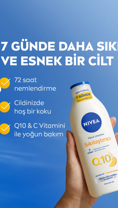 NIVEA Q10 7 Günde Sıkılaştırıcı Vücut Bakım Losyonu 250ml, C Vitamini, Kolajen, 72 Saat Nemlendirici